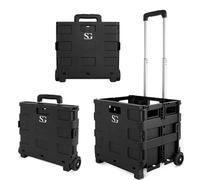 SG Traders Lightweight Folding Trolley Cart - Heavy Duty Grocery Cart - Foldable Design with Wheels and Telescopic Handle, Ideal for Camping, Picnics, Laundry and Shopping- Black (L37 x W42 x H99cm)