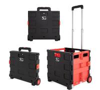 SG Traders Lightweight Folding Trolley Cart - Heavy Duty Grocery Shopping Cart - Foldable Design with Wheels and Telescopic Handle, Ideal for Camping, Picnics and Laundry (Red-Black L33 x W38 x H86cm)