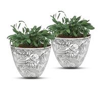 SG Traders Montsera Plant Pots Outdoor - Plastic Garden Planters Outdoor Flower Pots with Drainage Holes Enhance the Outside Space with Elegant Plant Pot for Home & Garden Decor (Pack of 2)