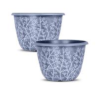 SG Traders Premium Plastic Plant Pots | UV & Weather-Resistant Plant Pots Outdoor | Elegant Design, Lightweight, Durable & Eco-Friendly | (Blue/White, Pack of 2)