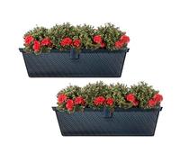 SG Traders Set of 2 Window Box Rattan Flower Troughs Plant Pot Garden Patio Balcony Terrace Box Plastic Flowerpot Balcony Boxes Rattan Planters Perfect for the Terrace, Windowsill, L-53 x H-14 cm