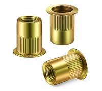 SG TZH 60Pcs Rivet Nut M6 Yellow Zinc Plated Finish Flat Head Rivnut Threaded Insert Nutsert Rivet Nut, Knurled Body