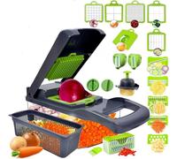 SGAONSN 22 in 1 Vegetable Chopper,Kitchen Mandoline with 1.2L Container & Draining Basket,Vegetable Chopper Onion Chopper&Dicer|Spiralizer,Lemon Squeezer,Egg Seperator-Ultimate Kitchen Gadget (Grey)