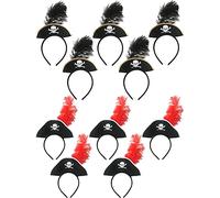 SGBETTER 10 Pack Pirate Hat Headband Skull Feather Mini Pirate Top Hat Headband Headpiece for Halloween Pirate Theme Party Costume Accessories, 2 Styles