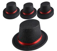 SGBETTER 12 Pack Kids Plastic Top Hats Black High Top Hats with Red Band Glitter Magician Party Hat for Child Halloween Cosplay (Color Style 2 (PVC Glitter))
