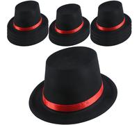 SGBETTER 12 Pack Kids Plastic Top Hats Black High Top Hats with Red Band Glitter Magician Party Hat for Child Halloween Cosplay (Color Style 1 (PVC Flocking))