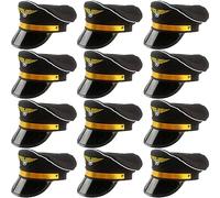 SGBETTER 12 Pack Pilot Hats Adjustable Airplane Cap Airline Pilot Hat for Adult Women Men Halloween Cosplay Party Dress up (Black)
