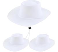 SGBETTER 12 Pcs Western Cowboy Hat Plastic Cowboy Cowgirl Hat Bulk with Adjustable Strings for Adult Kids Cowboy Party Costume Accessories (White)