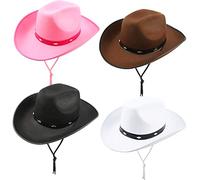 SGBETTER 4 Pack Cowboy Hat Felt Studded Western Rodeo Texan Cowboy Cowgirl Hat for Adult Cowboy Theme Party Costume Accessory Cosplay Dress up, 4 Colors