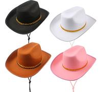 SGBETTER 4 Pack Cowboy Hat Novelty Western Cowboy Cowgirl Hat for Adult Halloween Cosplay Cowboy Party Accessories (Color Set 2)