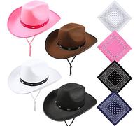 SGBETTER 4 Pack Cowboy Hat with 4 Bandana Felt Studded Western Rodeo Texan Cowboy Hat Bandana Set for Cowboy Theme Party Halloween Bachelorette Party Cosplay Costume Accessories