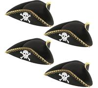 SGBETTER 4 Pack Tricorn Pirate Hat Black Felt Pirate Hats Colonial Tricorn Hat for Adult Costume Accessory Cosplay Dress-up Theme Party Decor