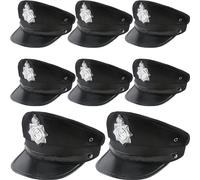SGBETTER 8 Pack Adult Police Hat Black Cop Officer Hat Policeman Hat for Men Women Halloween Cosplay Costume Accessories