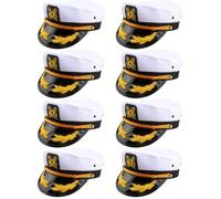 SGBETTER 8 Pack Captain Hats Adjustable White Sailors Navy Caps with Embroidered Brim for Adult Halloween Yacht Theme Party Cosplay Accessory Fraternity Gift