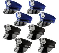 SGBETTER 8 Pack Kids Police Hat Black Cop Hat Police Officer Costume Accessory for Child Policeman Halloween Cosplay Dress Up (Black, Blue)