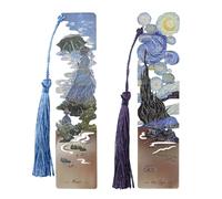 Sgbvzbd 2 PCS Metal Bookmarks with Tassel, Starry Night Over The Rhone and Woman with a Parasol