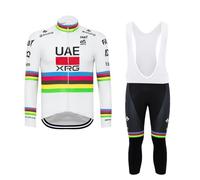 SGCIKER 2025 Pro Team UAE ChampionShip Spring Autumn Long Sleeve Cycling Jersey Set,Mens Thin Sunscreen Breathable Cycle Shirt MTB Bike Clothing Bib pants Kits (S)