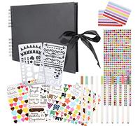 Sgehai Black Scrapbook with Black Pages, DIY Photo Album, 80 Pages, Includes Pens, Stickers & Templates, Unisex, All Ages, Life-Size, Non-Foldable