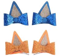 Sgehen 2 Pairs Blue Orange Dog Ears Hair Clip for Girls Halloween Animal Headwear Cosplay Costume Accessory Birthday Party Gift