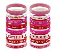 Sgehenr 16Pcs Valentines Decorations Rubber Bracelets Cute Pink Red Heart Valentine's Day Silicone Wristbands for Valentines Galentines Gifts Party Supplies