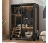 SGeneE Cat Cage with Litter Box, Large 3-Story Wooden Cat Enclosures, with Cat Scratching Post + Suspension Bridge, Small Animal Indoor Cat Playpen,Great Space for 1-2 Cats, 130, Gray+black