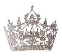 SGeneE Hair Jewelry Crown Tiaras for Women Dubai Thai Luxury Big AB Rhinestones Wedding Round Tiaras Saudi Arabia Queen Princess Crown Pageant Huge Hair Accesory (AB Stones)