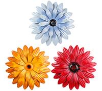 SGerste 3 Pcs Metal Flower Wall Art 3D Daisy Decor Multiple Layer Hanging Rustic Farmhouse Boho Style Decorations for Indoor Outdoor Home Living Room Office Garden (8 inches) (Retro)