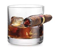 SGerste 320ml Capacity Handcrafted Round Whiskey Glass with Cigar Holder, Old Fashioned Style Crystal Whiskey Glass, Suitable for Whiskey, Scotch, Beer, Wine, Spirit (Round)