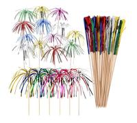 SGERUFZ 100 Pieces Fireworks, Glitter Palm Trees, Cocktail Picks, Toothpicks and Long for Accessories, Finger Food, Fruit, Dessert, Wooden Skewers (Multicolor)