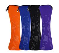 SGERUFZ 4 Pieces Portable Neoprene Cutlery Bag Empty Zipper Cutlery Bag Camping Cutlery Washable Tableware School Picnic Take Away Travel Cutlery Holder (Black, Purple, Orange, Blue)