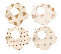 SGERUFZ Baby Bibs Pack of 4 6-Ply Triangle Scarves, Baby Flower Shape Scarf, Neckerchief, Burp Cloths, Muslin Cloths for Teething and Drooling, 4 Different Pattern Designs