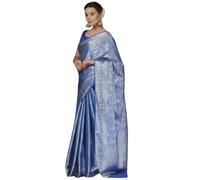 SGF11 Women's Kanjivaram Soft Copper Silk Saree With Blouse Piece, Blue Silver, One size