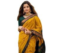SGF11 Women's Kanjivaram Soft Lichi Silk Sari with Blouse Part, Yellow green, Einheitsgre