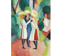 SGFGAD FHYWQ August Macke Poster and Prints Abstract Wall Art Picture《Three Girls Wearing A Yellow Straw Hat》People Canvas Painting For Home Decor 40x60cm Unframed