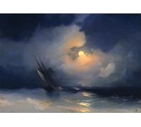 SGFGAD FHYWQ Ivan Aivazovsky Poster Color Prints Modern Wall Art Picture《Storm at Sea on a Moonlit Night》Scenery Canvas Painting For Parlor Decor 50x70cm Unframed