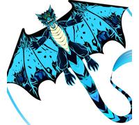 SGftre Red Evil Dragon Kite for Kids & Adults Easy to Fly,Single Line String with Tail for Beach Flying Kites,Kite for Outdoor Activities Family Parties and Beach Games (Blue)