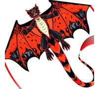 SGftre Red Evil Dragon Kite for Kids & Adults Easy to Fly,Single Line String with Tail for Beach Flying Kites,Kite for Outdoor Activities Family Parties and Beach Games (Red)