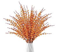 Sggvecsy 10 Pcs 29.5’’ Long Artificial Jasmine Flowers Tall Fake Flower Bouquet Faux Jasmine Plants Dry Branches for ThanksgivingAutumn Wedding Home Party Office Hotel Kitchen Decoration（Orange）