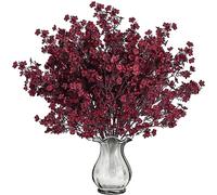 Sggvecsy 15 Pcs Babys Breath Artificial Flowers Gypsophila Bouquets Bulk Real Touch Fake Silk Flowers for Home DIY Floral Arrangement Table Centerpiece Fall Thanksgiving Autumn Decoration (Burgundy)