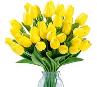 Sggvecsy 15 Pcs Fake Tulips Artificial Flowers Real Touch PU Faux Flowers Tulip Stems for Wedding Spring Bouquet Floral Arrangement Home Party Office Decorations for Mother's Day (Yellow)