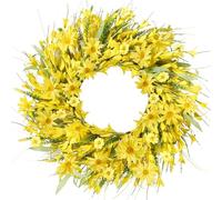 Sggvecsy 21 Inch Artificial Forsythia Flower Wreath, Yellow Daisy, Spring Wreath, Wall, Door, Indoor, Outdoor Decor