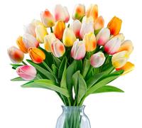 Sggvecsy 30 Pcs Fake Tulips Artificial Flowers Real Touch PU Faux Flowers Tulip Stems for Wedding Floral Arrangement Spring Bouquet Home Party Office Decorations for Mother's Day (Multi Colors)