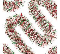 Sggvecsy 49.2Ft Christmas Green Red White Tinsel Garland Xmas Tree Decorations Christmas Metallic Twist Garland Ceiling Hanging Decorations for New Year Party Birthday Holiday Indoor Outdoor Supplies