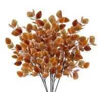 Sggvecsy 6 Pcs Fall Eucalyptus Leaves Artificial Eucalyptus Stems Long Silver Dollar Leaves Autumn Leaf Branches Fake Silk Eucalyptus for Indoor Home Autumn Thanksgiving Decor (Mixed Fall Color)