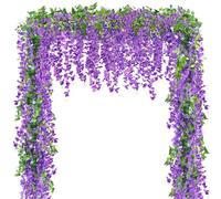 Sggvecsy 6Pcs Wisteria Garland Artificial Flowers Garland Fake Hanging Wisteria Vines Rattan Silk Hanging Flower Vines for Home Garden Outdoor Wedding Arch Party Ceremony Total 35.4Ft (Purple)
