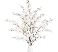 Sggvecsy Artificial Cherry Blossom Flowers 4 Pcs Faux Cherry Blossom Stems Faux Silk Cherry Blossom Branches 43’’ Fake Flowers Long Stems for Vase Arrangements Home Wedding Table Decor (Light Pink)