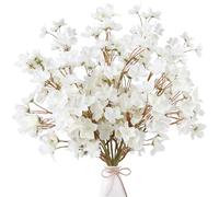 Sggvecsy Artificial Cherry Blossom Flowers 8 Pcs Faux Cherry Blossom Stems Faux Silk Cherry Blossom Branches 15.7’’ Fake Peach Flowers for Vase Arrangements Home Wedding Table Decor (White)