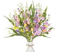 Sggvecsy Artificial Easter Stems 6 Pcs Spring Egg Picks with Colorful Daisies Berries Greenery Leaves Twig Branches for Easter Arrangement Centerpiece Easter Celebration Home Vase Decor