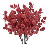 Sggvecsy Artificial Eucalyptus Leaves, 6 Pieces, 35.43 Inch Long, Red Color, Plastic and Silk Material, Easy to Bend and Adjust