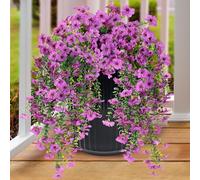 Sggvecsy Artificial Fake Hanging Flowers Plants for Outdoor Outside Spring Summer Decoration 2PCS Faux Silk UV Resistant Realistic Mums Daisy with Eucalyptus for Home Porch Patio Balcony(Magenta)